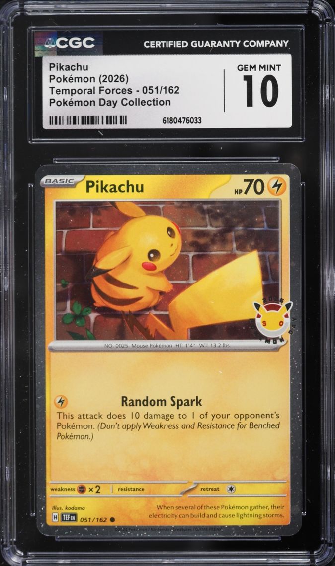 2026 #51 Pikachu CGC 10 Pokemon Scarlet & Violet Temporal Forces Day Collection