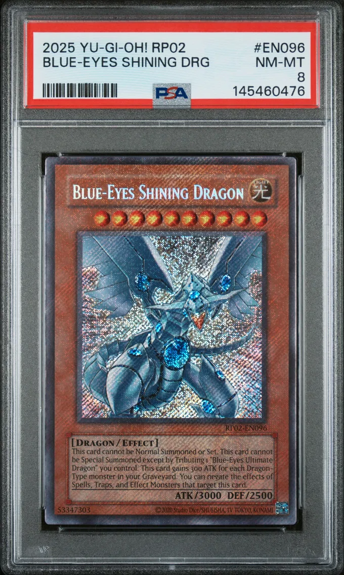 2025 #EN096 Blue-Eyes Shining Dragon PSA 8 YU-GI-Oh! RP02-Retro Pack 2