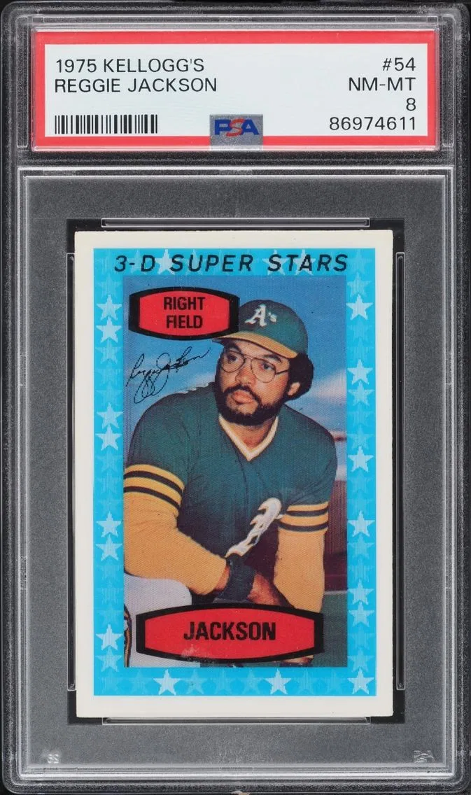 1975 #54 Reggie Jackson PSA 8 Kellogg's