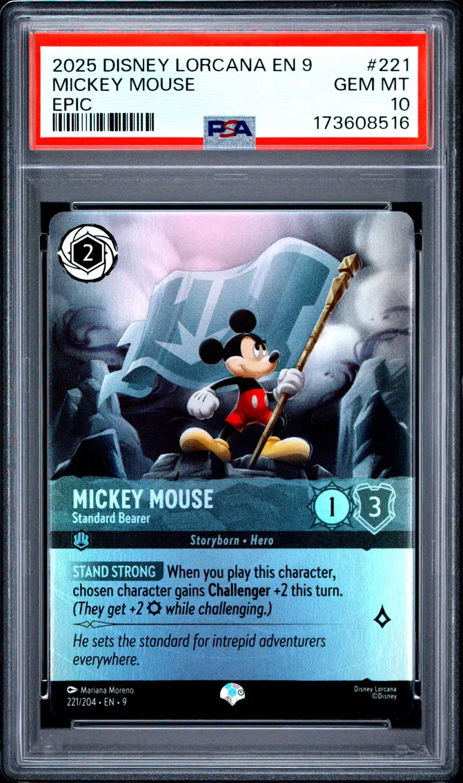2025 #221 Mickey Mouse - Standard Bearer PSA 10 Disney Lorcana EN 9-Fabled