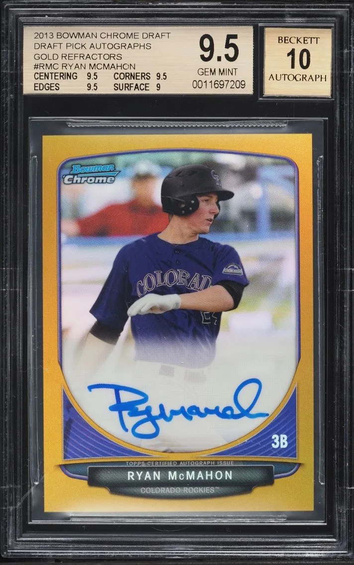 2013 Bowman Chrome Gold Refractor Ryan McMahon PROSPECT AUTO /50 #BCA-RMC BGS 9.5 GEM MINT