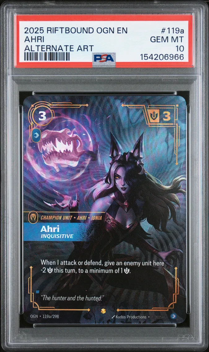 2025 #119a Ahri - Inquisitive PSA 10 Riftbound: League of Legends Ogn-Origins