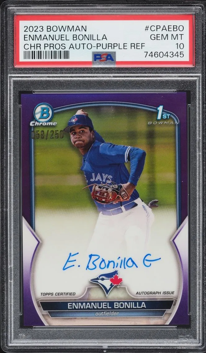 2023 #CPAEBO Enmanuel Bonilla PSA 10 Bowman Chrome Purple Refractor PROSPECT AUTO /250
