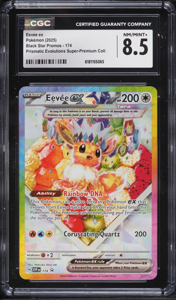 2025 Pokemon Scarlet & Violet Promo Prismatic Evolutions Premium Holo Eevee EX #174 CGC 8.5