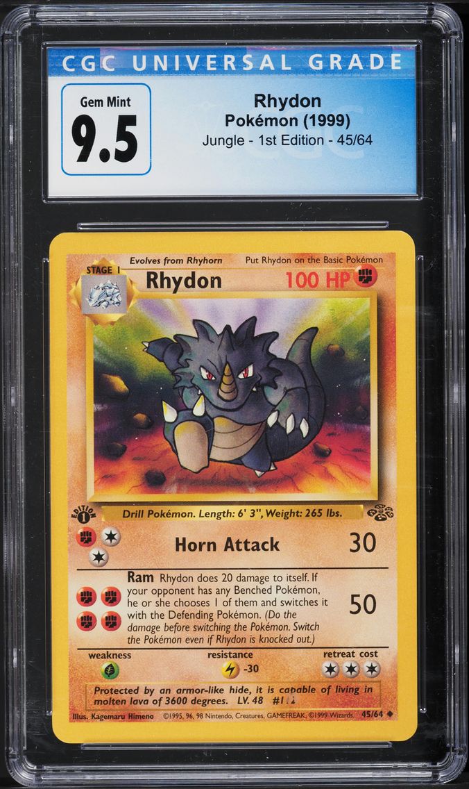 1999 #45 Rhydon 1st Edition CGC 10 Jungle Pokemon