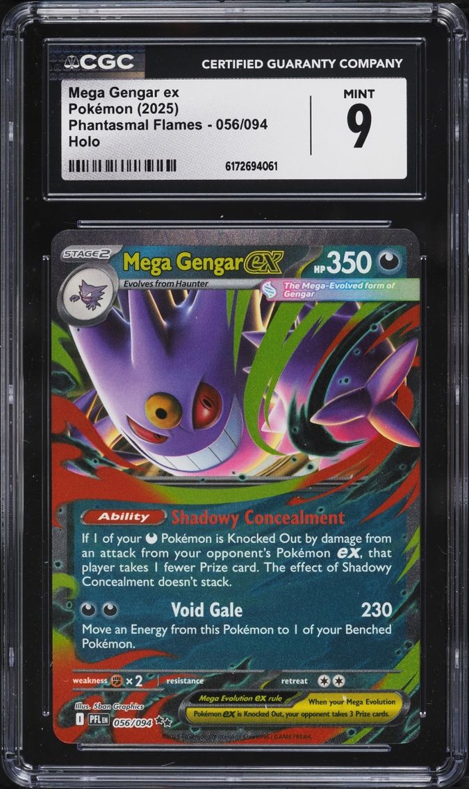2025 Pokemon Mega Evolution Phantasmal Flames Holo Mega Gengar EX #56 CGC 9 MINT