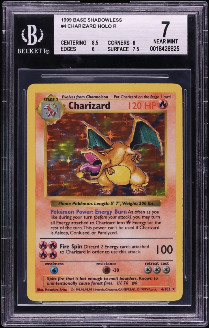 1999 #4 Charizard BGS 7 Pokemon Base Set Shadowless Holo