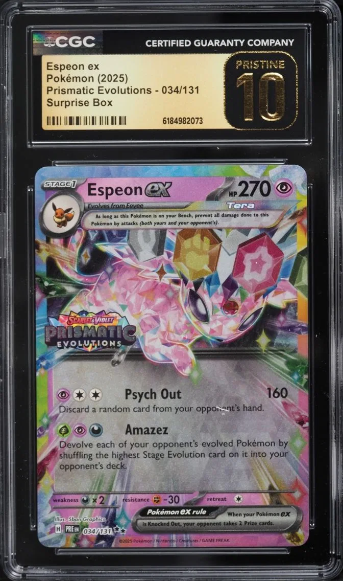 2025 #34 Espeon EX CGC 10 Pokemon SV Prismatic Evolutions Surprise Box Holo