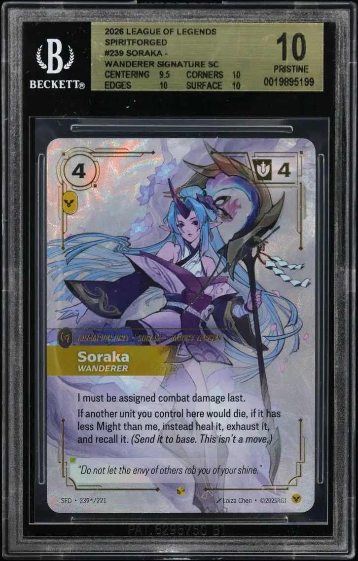 2026 #239* Soraka - Wanderer SIGNATURE SC BGS 10 Riftbound: League of Legends TCG Spiritforged