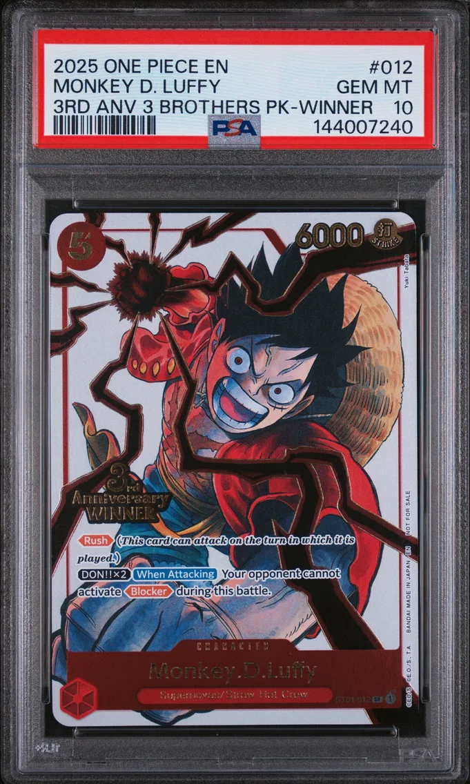 2025 #012 Monkey D. Luffy PSA 10 One Piece 3rd Anniversary Tournament 3 Brothers Pack