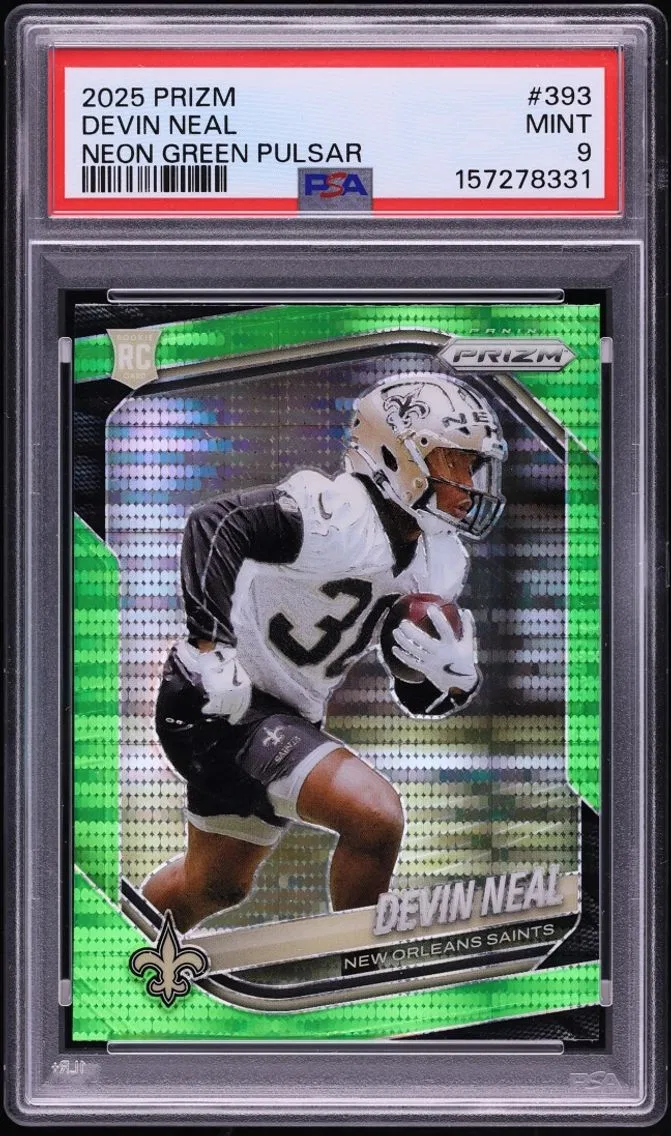 2025 Panini Prizm Neon Green Pulsar Devin Neal ROOKIE #393 PSA 9 MINT