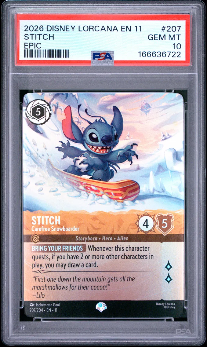 2026 #207 Stitch - Carefree Snowboarder PSA 10 Disney Lorcana EN 11-Winterspell