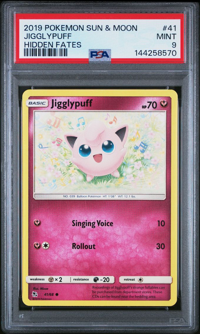 2019 #41 Jigglypuff PSA 9 Sun & Moon Hidden Fates Pokemon