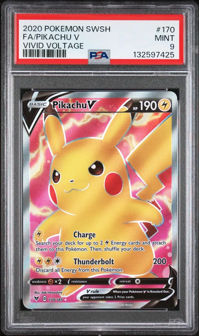 2020 #170 Full Art/Pikachu V PSA 9 Sword & Shield Vivid Voltage Pokemon