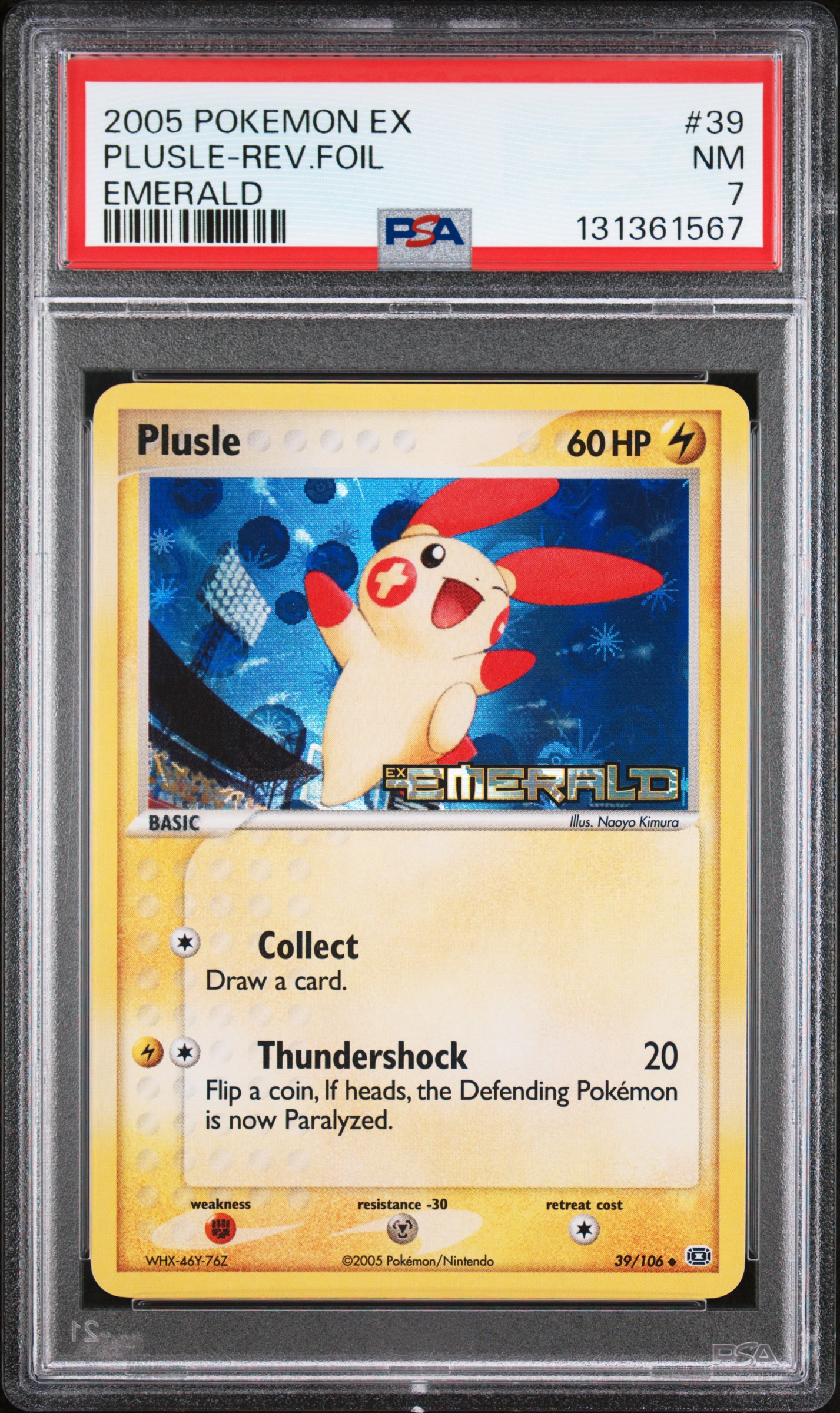 2005 #39 Plusle-Reverse Foil PSA 7 Ex Emerald