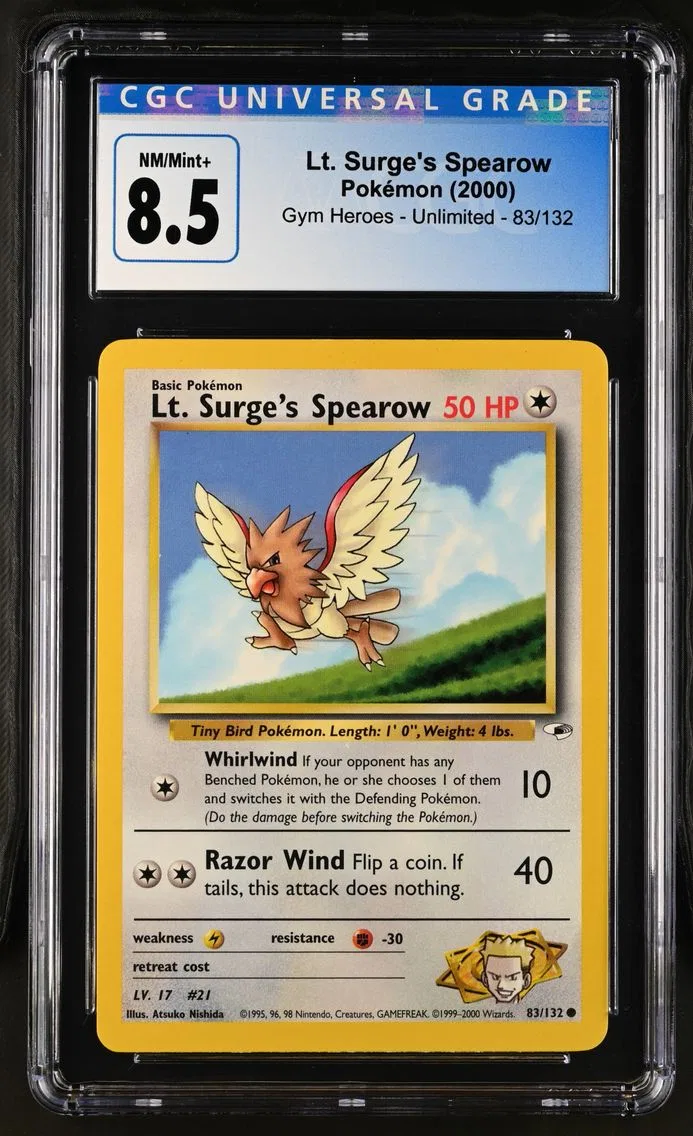 2000 #83 Lt. Surge's Spearow CGC 8.5 Gym Heroes - Unlimited - English