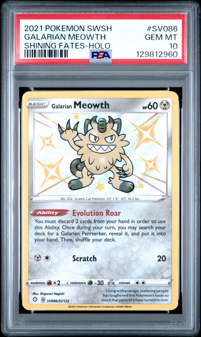 2021 #SV086 Galarian Meowth-Holo PSA 10 Sword & Shield Shining Fates Pokemon