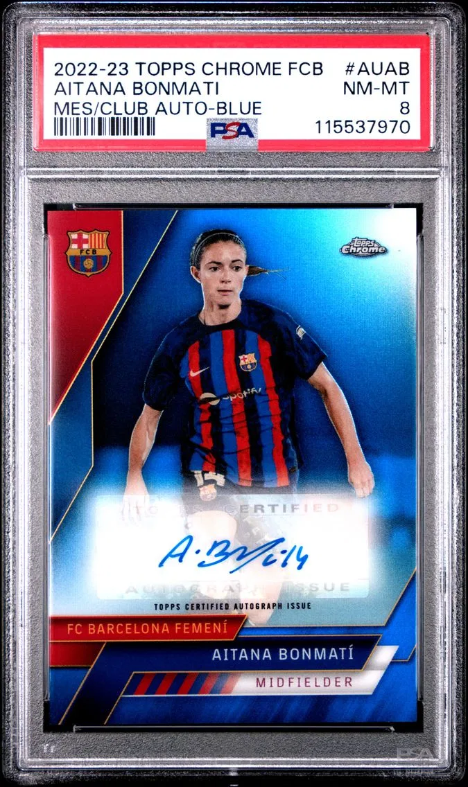 2022 #AUAB Aitana Bonmati PSA 8 Topps Chrome FC Barcelona Mes Que UN Club Autographs