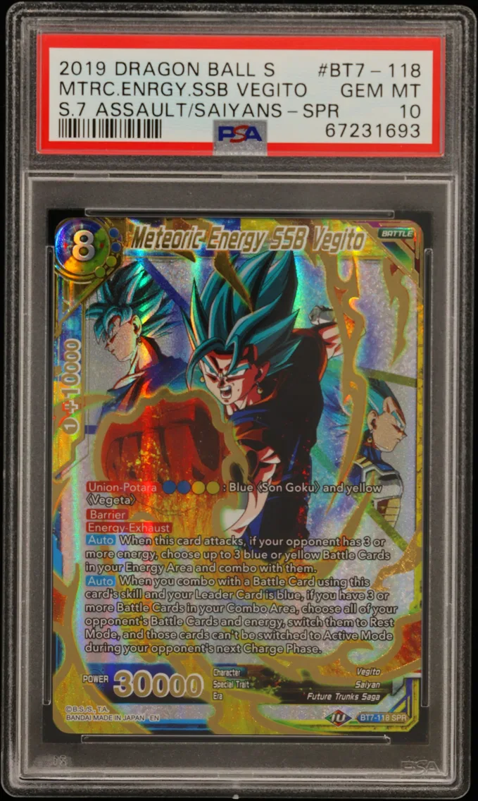 2019 #BT7-118 Meteoric Energy SSB Vegito PSA 10 Dragon Ball Super Card Game Series 7 Assault of the Saiyans
