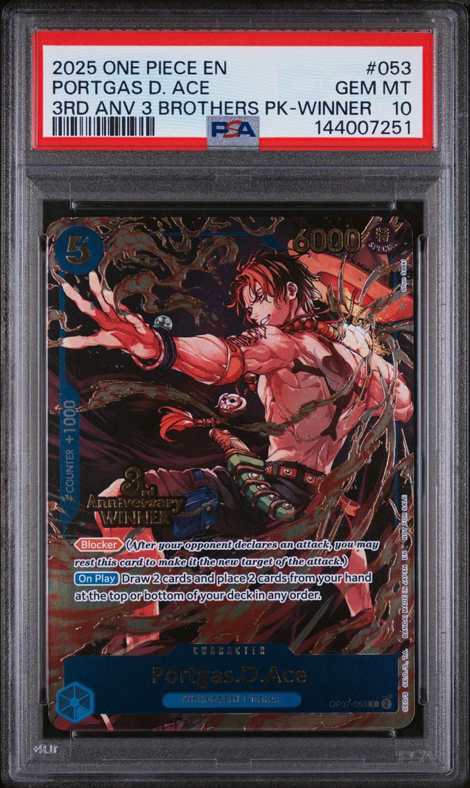 2025 #053 Portgas D. Ace PSA 10 One Piece 3rd Anniversary Tournament 3 Brothers Pack