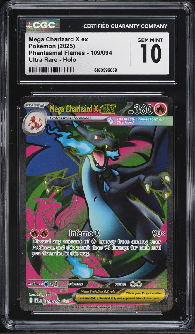 2025 Pokemon Mega Evolution Phantasmal Flames Full Art Mega Charizard X EX #109 CGC 10 GEM MINT