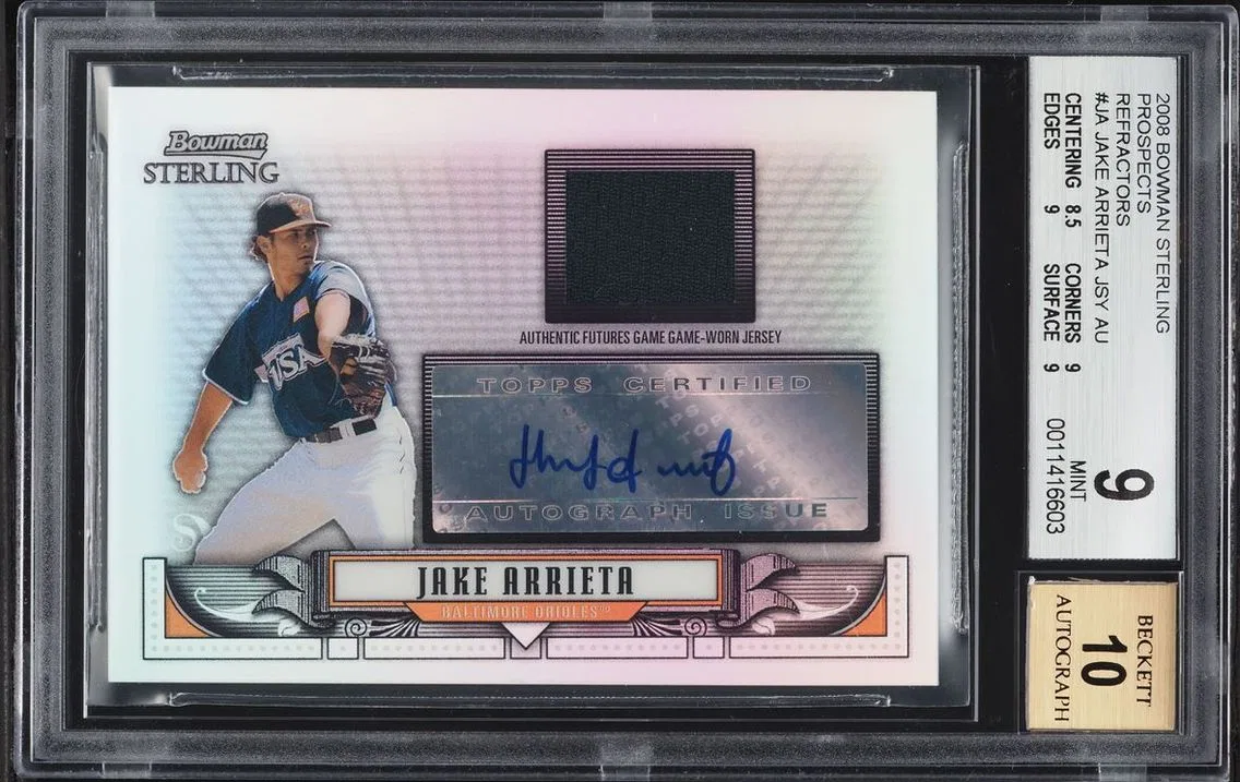 2008 Bowman Sterling Refractor Jake Arrieta PROSPECT PATCH AUTO /199 #BSP-JA BGS 9 MINT