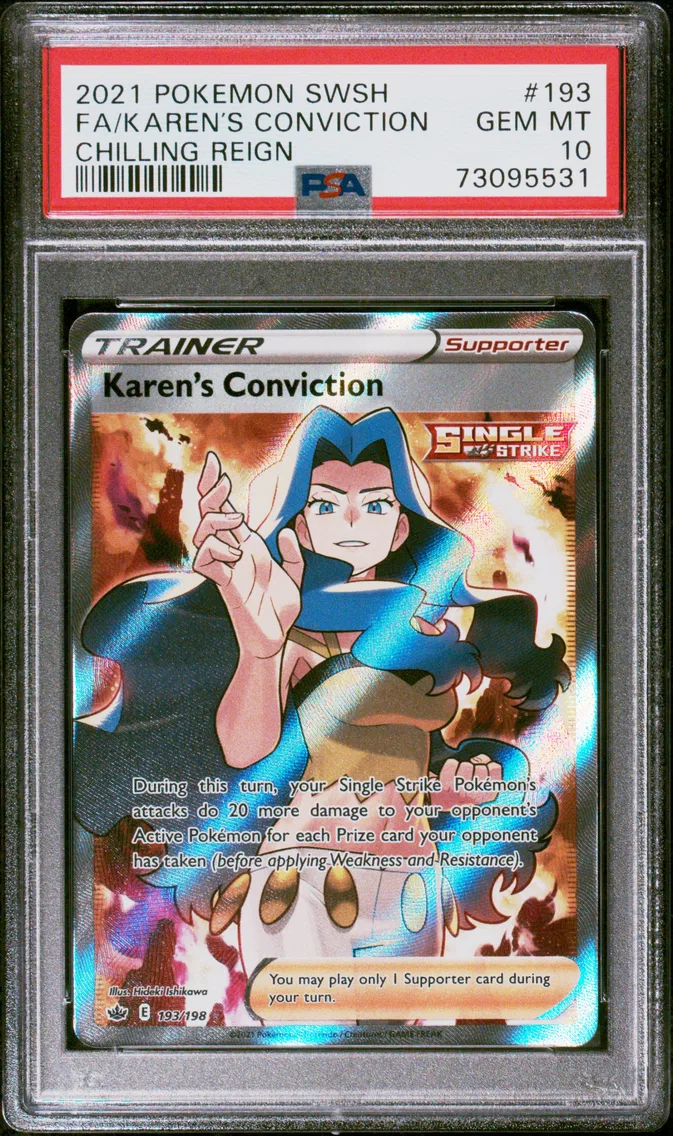 2021 #193 Full Art/Karen's Conviction PSA 10 Sword & Shield Chilling Reign