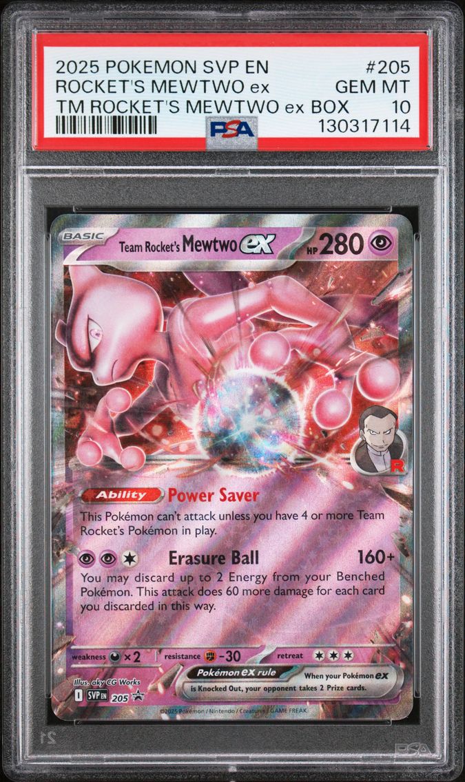 2025 #205 Team Rocket's Mewtwo EX PSA 10 Svp EN-SV Black Star Promo Pokemon