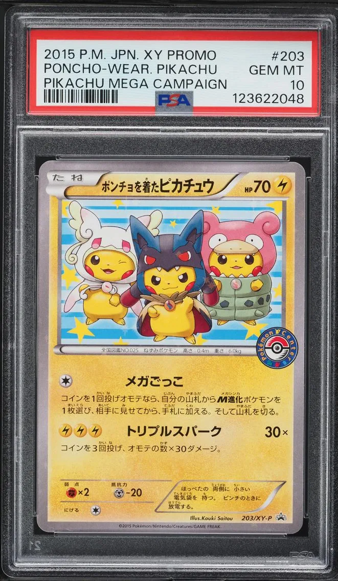2015 #203 Poncho-Wearing Pikachu PSA 10 Japanese XY Promo Pokemon