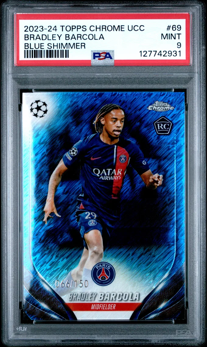 2023 #69 Bradley Barcola PSA 9 Topps Chrome UEFA Club Competitions