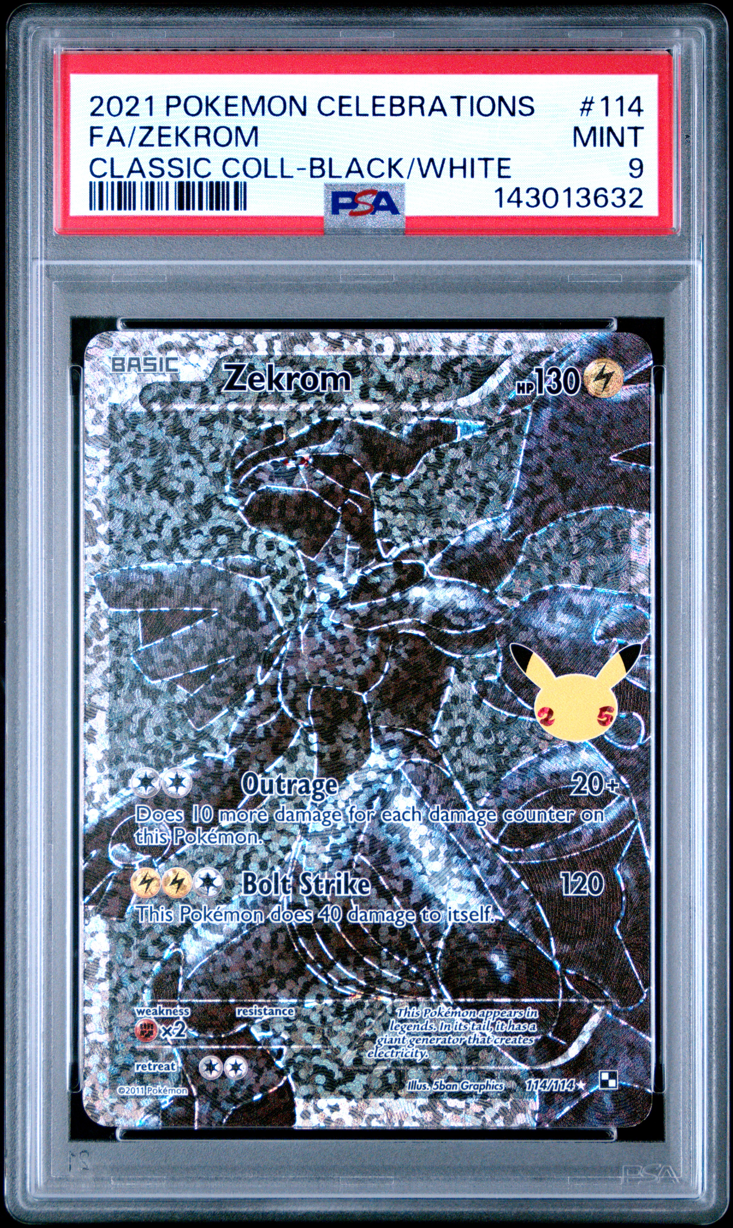 2021 #114 Full Art/Zekrom PSA 9 Celebrations Classic Collection Pokemon