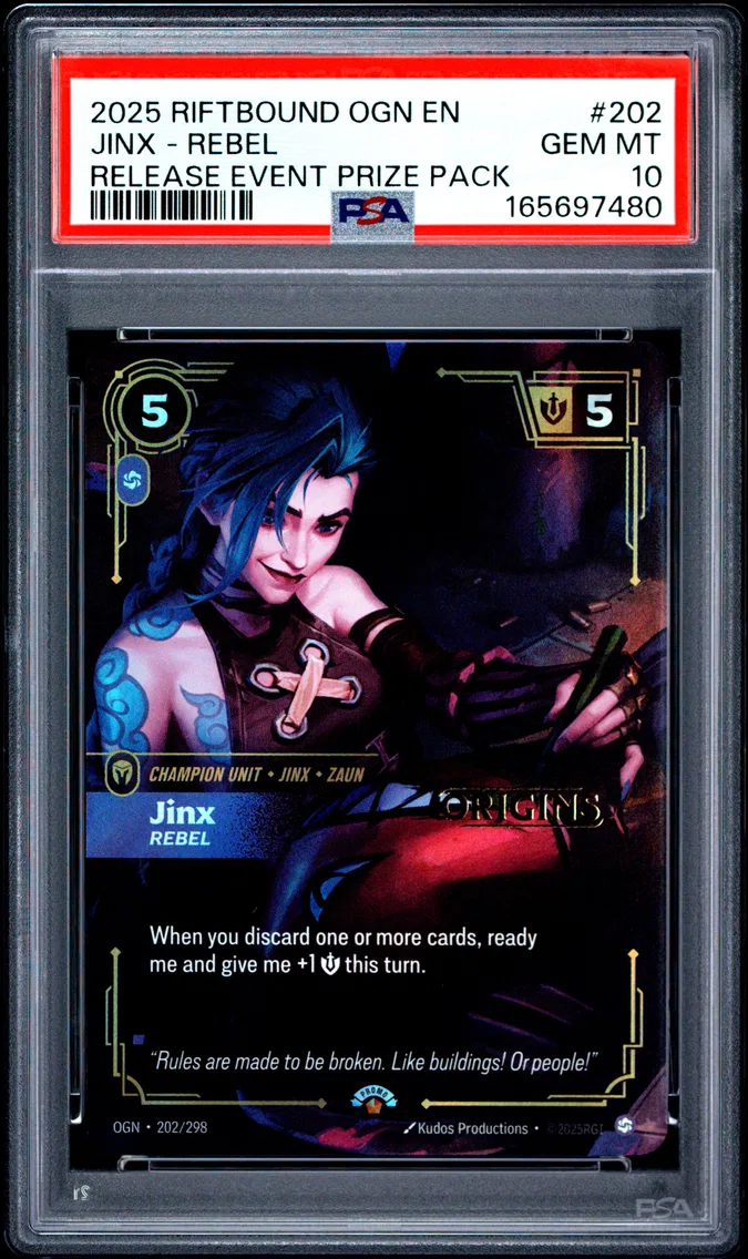 2025 #202 Jinx - Rebel PSA 10 Riftbound: League of Legends Ogn-Origins
