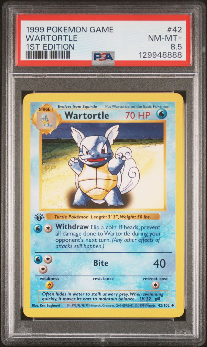 1999 #42 Wartortle 1st Edition PSA 8.5 Game Pokemon