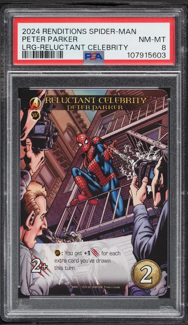 2024 #NA Upper Deck Marvel Renditions Spider-Man Legendary Reluctant Celebrity Peter Parker PSA 8