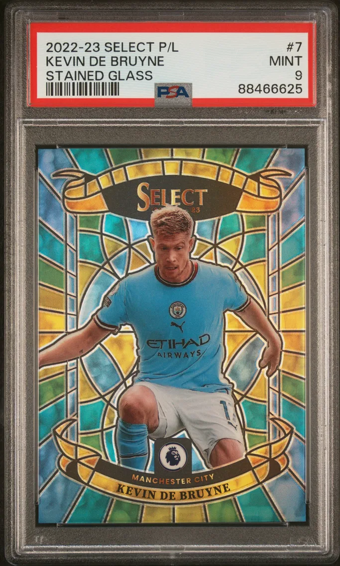 2022 #7 Kevin de Bruyne PSA 9 Panini Select Premier League Stained Glass