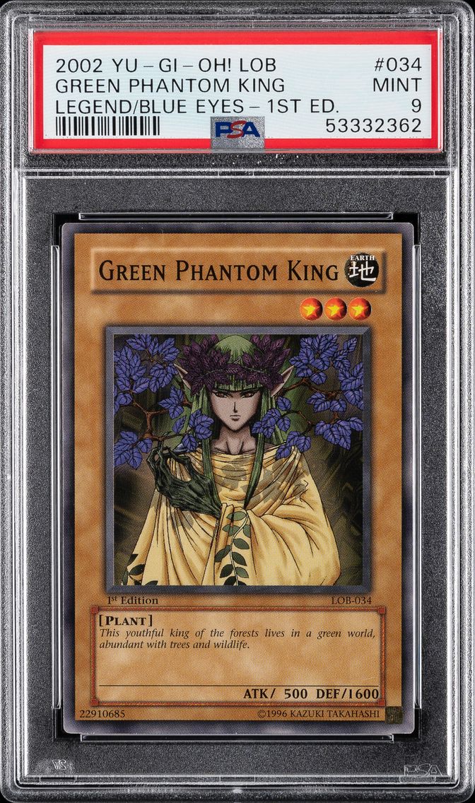 2002 #034 GREEN PHANTOM KING PSA 9 YU-GI-OH! LOB-LEGEND OF BLUE EYES WHITE DRAGON | 1ST EDITION