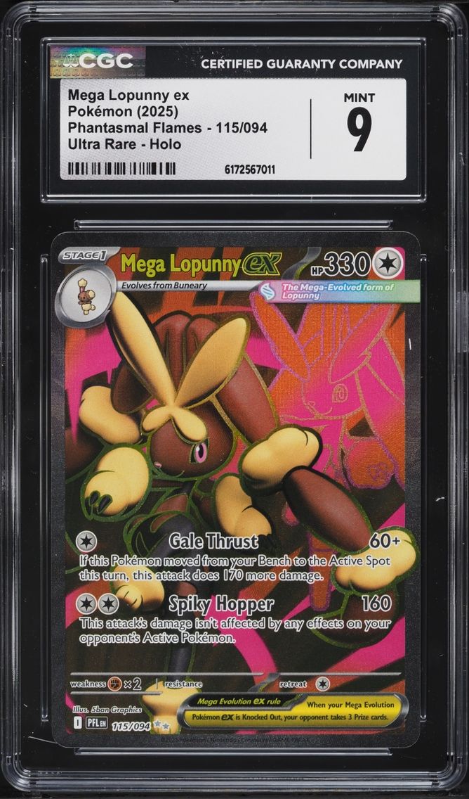 2025 Pokemon Mega Evolution Phantasmal Flames Full Art Mega Lopunny Ex #115 CGC 9 MINT
