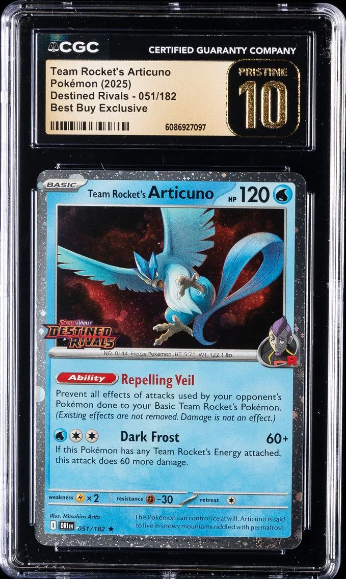 2025 #051 Team Rocket's Articuno CGC 10 Pristine Dri EN-Destined Rivals Pokemon