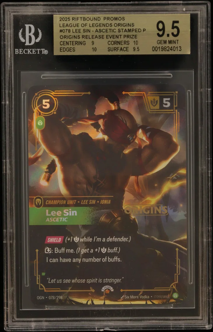 2025 #078 Lee Sin - Ascetic STAMP P/(Origins Release Event Prize Pack) BGS 9.5 Riftbound: League of Legends TCG Origins Promos
