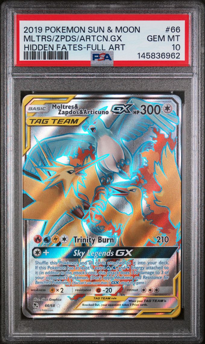 2019 #66 Full Art/Moltres & Zapdos & Articuno GX PSA 10 Sun & Moon Hidden Fates