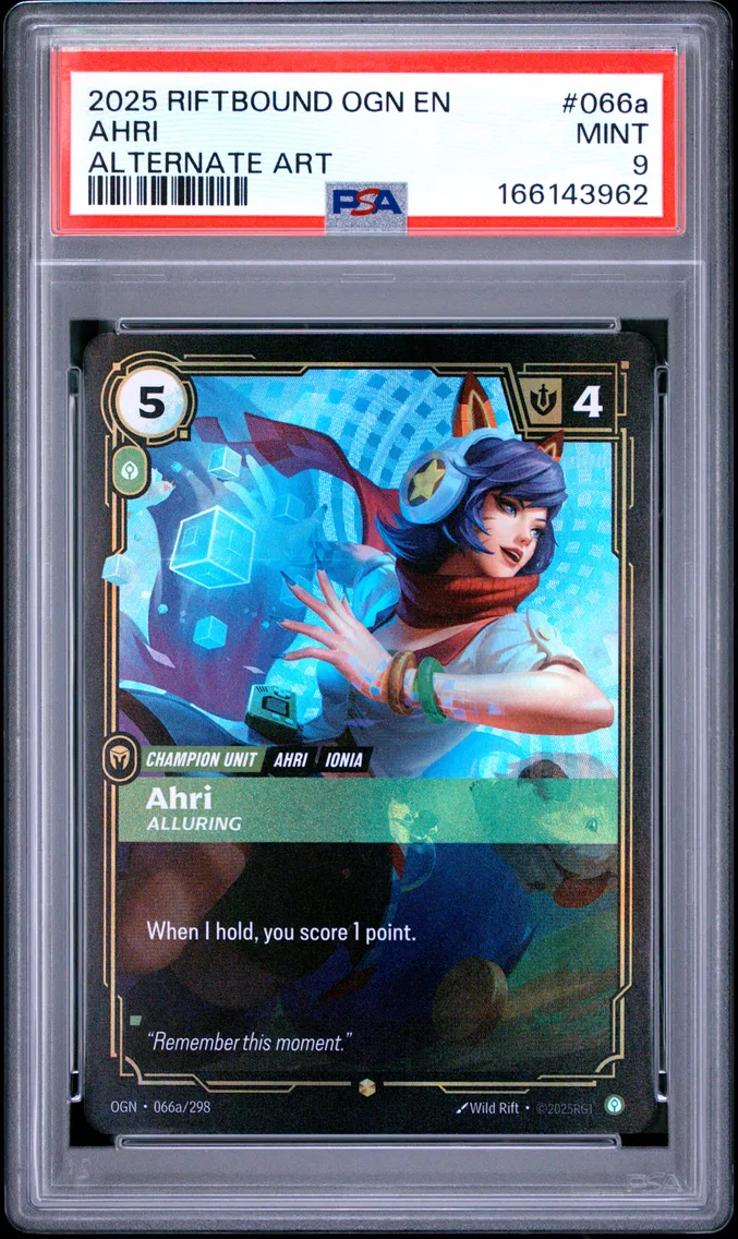 2025 #066a Ahri - Alluring PSA 9 Riftbound: League of Legends Ogn-Origins