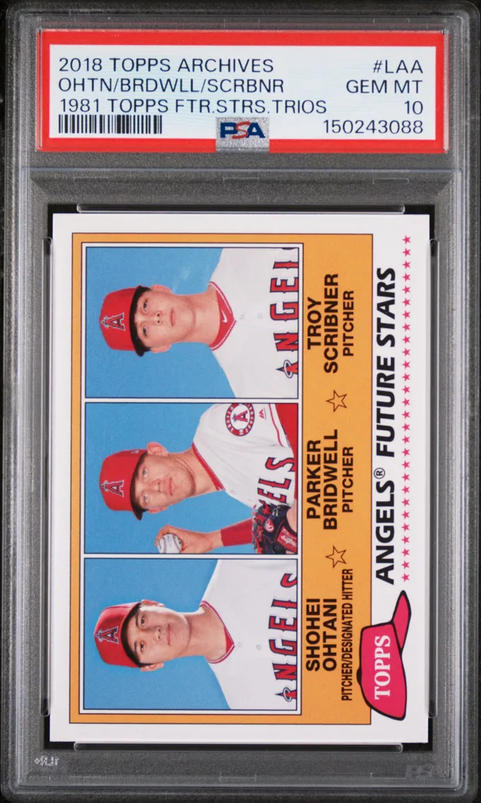 2018 #LAA Parker Bridwell/Shohei Ohtani/Troy Scribner PSA 10 Topps Archives 1981 Topps Future Stars Trios