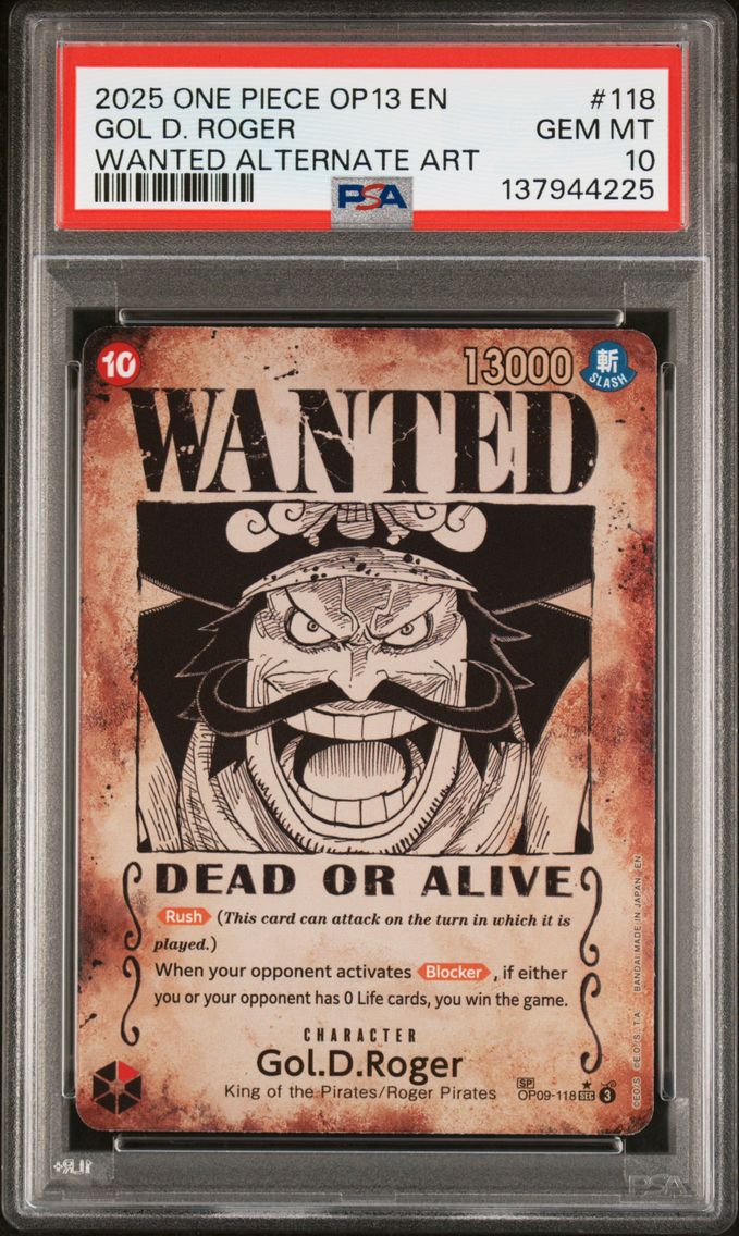 2025 #118 Gol D. Roger Wanted Alternate Art PSA 10 OP13-Carrying on His Will One Piece