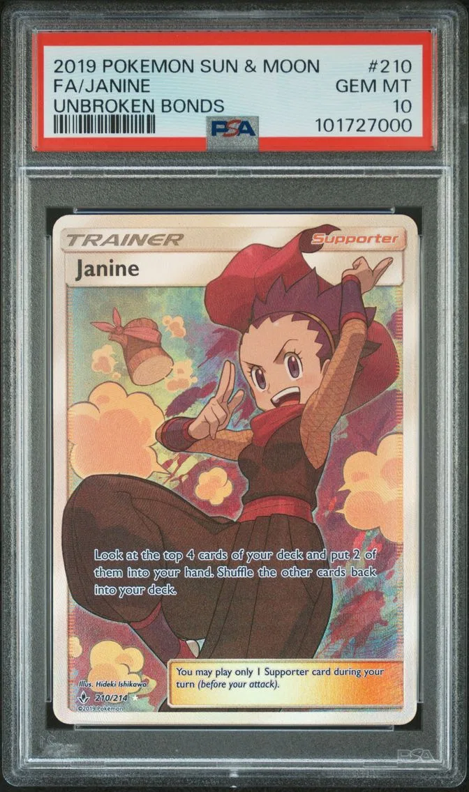 2019 #210 Full Art/Janine PSA 10 Sun & Moon Unbroken Bonds Pokemon