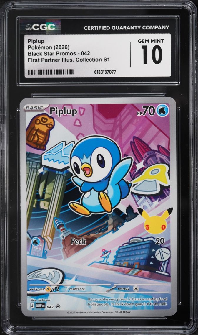 2026 Pokemon Mega Evolution Promo First Partner Illustration S1 Full Art Piplup #42 CGC 10 GEM