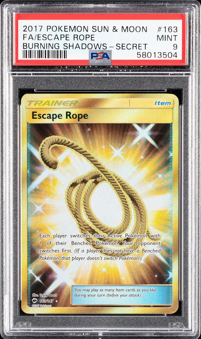 2017 #163 Full Art/Escape Rope PSA 9 Sun & Moon Burning Shadows Pokemon