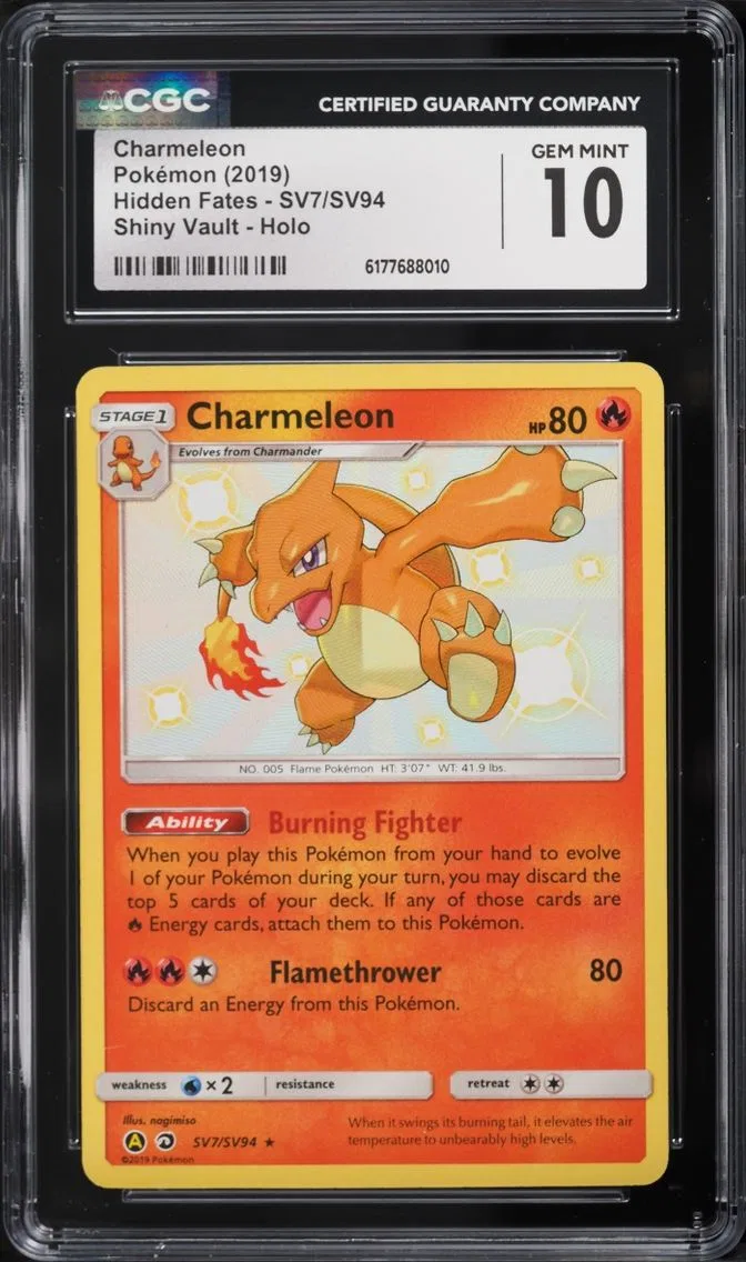 2019 Pokemon Sun & Moon Hidden Fates Shiny Charmeleon #SV7 CGC 10 GEM MINT