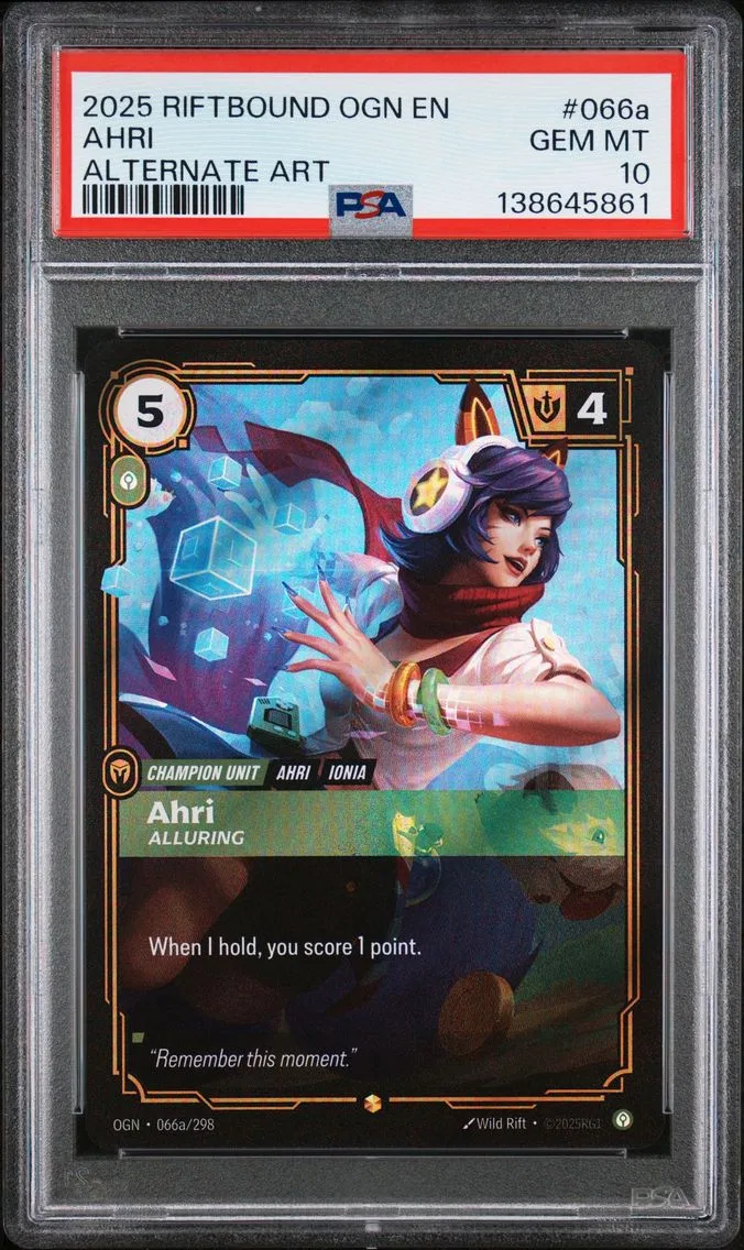 2025 #066a Ahri - Alluring PSA 10 Riftbound: League of Legends Ogn-Origins