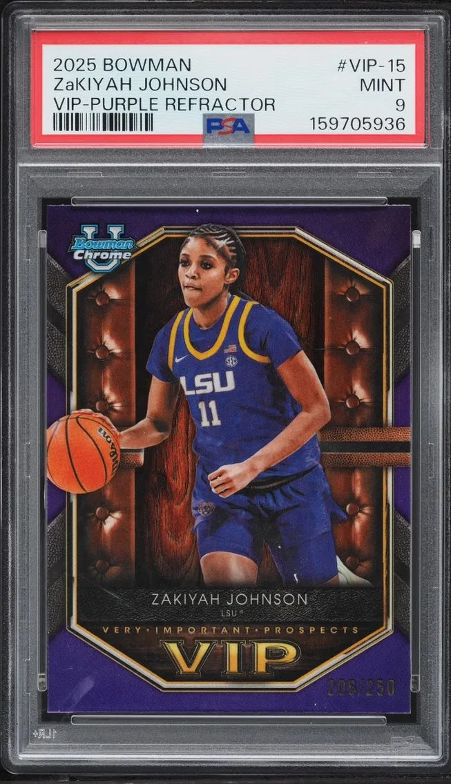 2025 Bowman Chrome U Very Important Prospects Purple Ref. Zakiyah Johnson ROOKIE /250 PSA 9