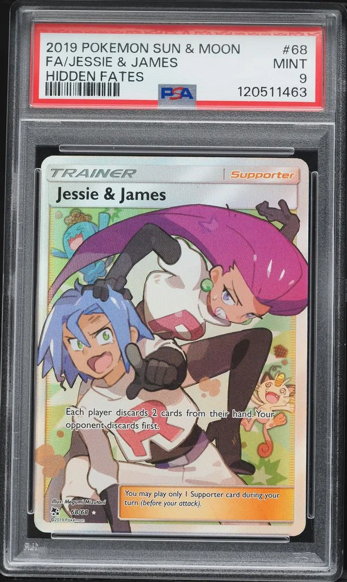 2019 #68 Full Art/Jessie & James PSA 9 Sun & Moon Hidden Fates Pokemon